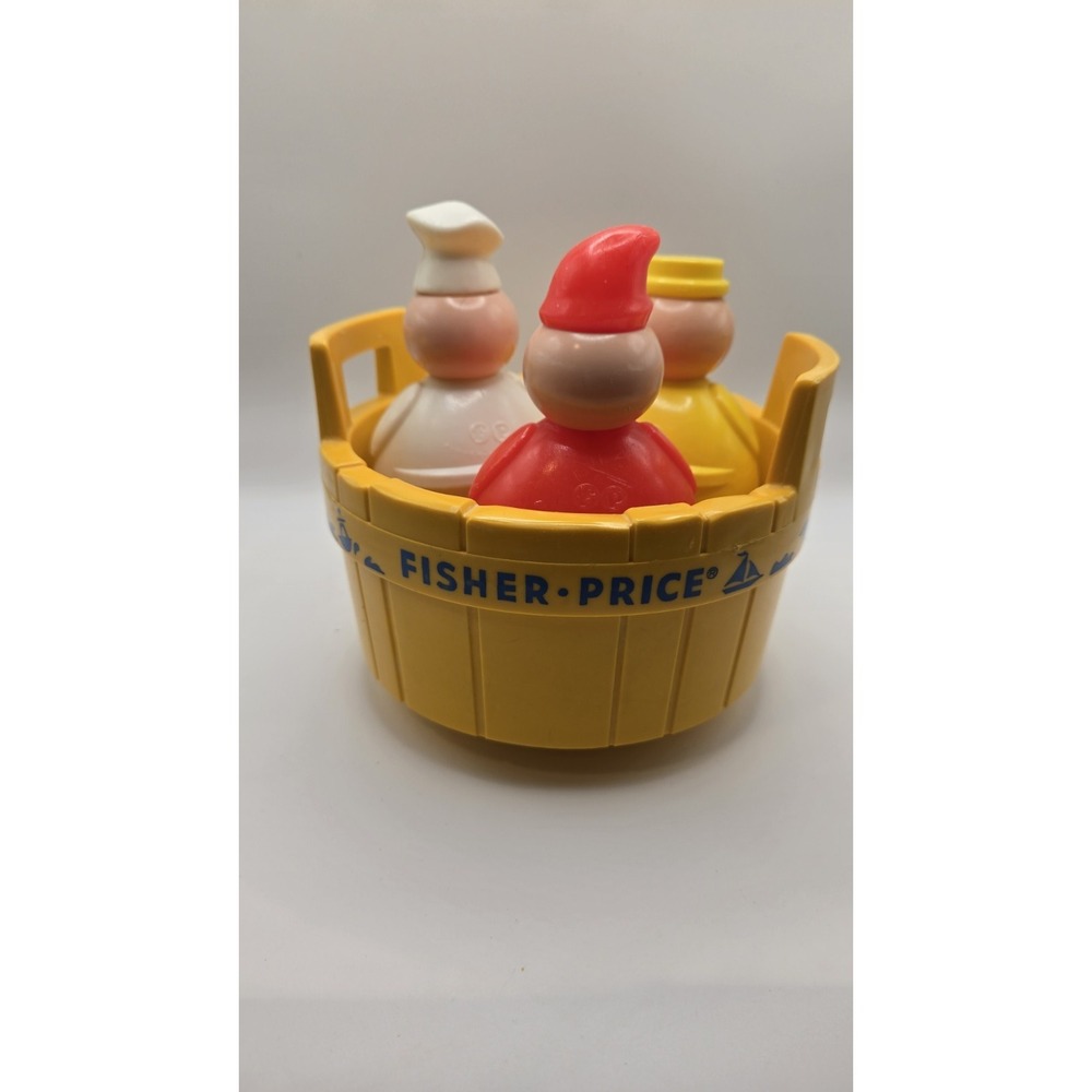 Fisher Price 3 Men in a Tub Bath Toy Vintage Set Barrel & Figures Complete Rare - Picture 3 of 8
